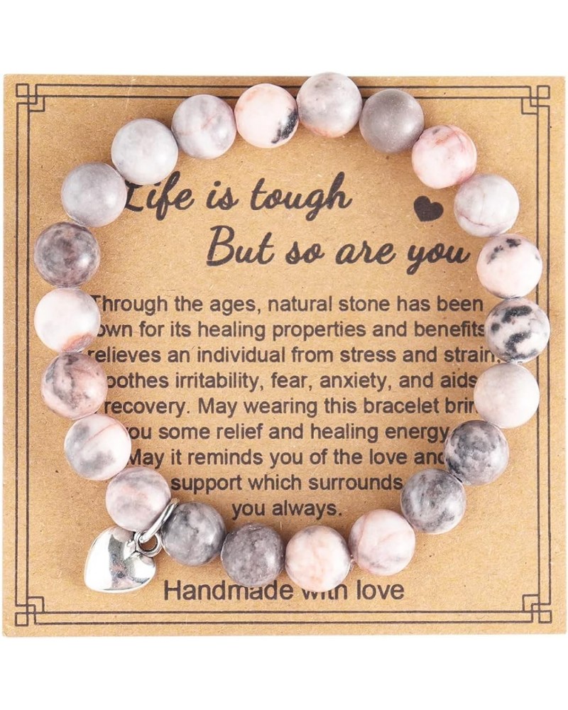 Natural Stone Bead Love Heart Bracelet Life is Tough But So are You Inspirational Elastic Bracelet for Women Girl Men Teen Bo...