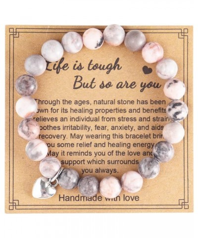 Natural Stone Bead Love Heart Bracelet Life is Tough But So are You Inspirational Elastic Bracelet for Women Girl Men Teen Bo...