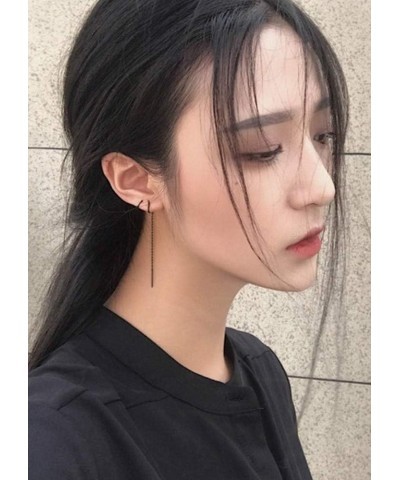 Minimalist Black Tassel Threader Dangle Earrings for Women - Punk Ear Climber Crawler Wrap Long Chain Ear Line Earrings $7.53...