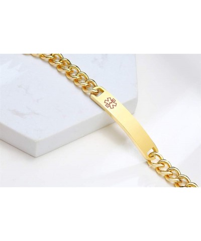 Custom Free Engraving- 8mm High Polished Surgical Steel Chain Medical Alert ID Bracelets for Women and Men Gold Plated epilep...