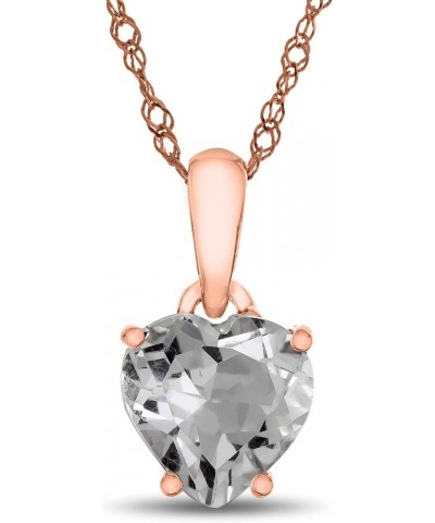 Solid 10k White Gold 7mm Heart Shaped Center Stone Pendant Necklace White Topaz Rose Gold $54.25 Necklaces