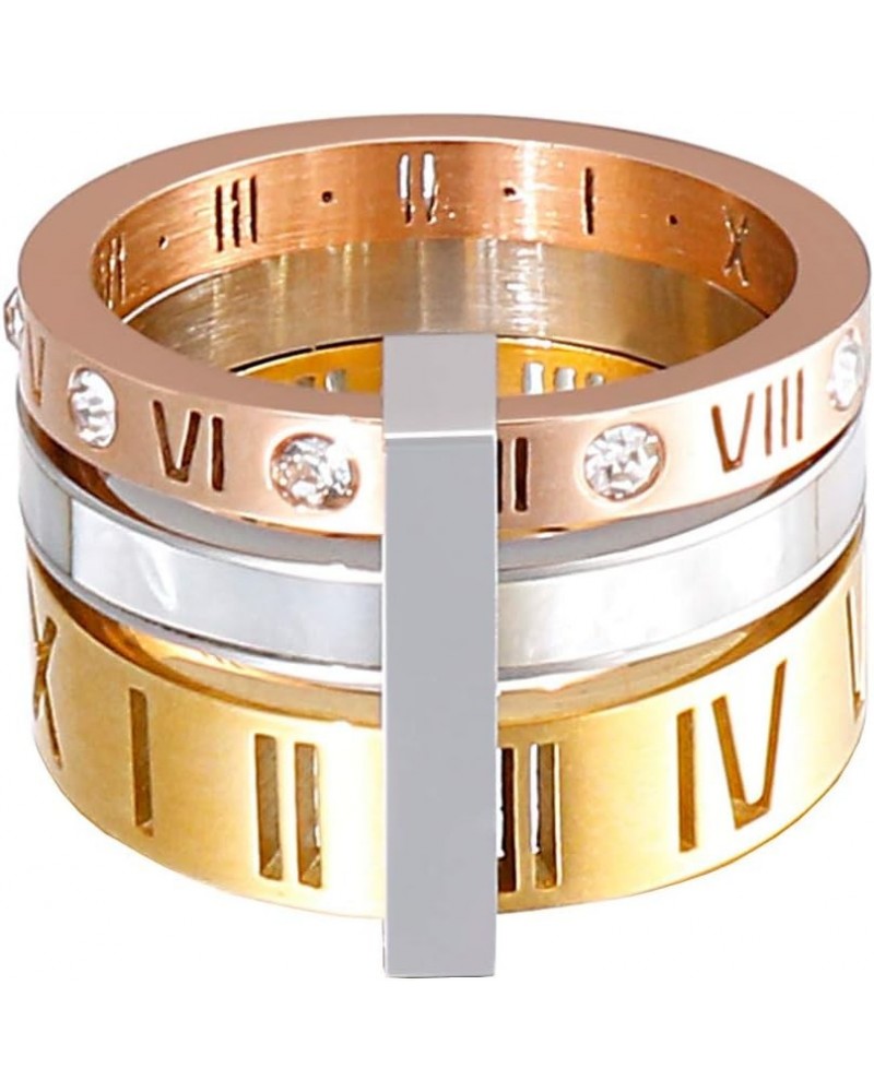 Women's Stainless Steel with Zirconia Roman Numerals 3 in 1 Ring Rose Gold + White $10.99 Rings