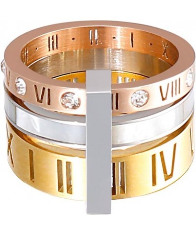 Women's Stainless Steel with Zirconia Roman Numerals 3 in 1 Ring Rose Gold + White $10.99 Rings