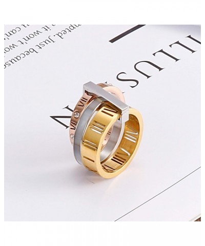 Women's Stainless Steel with Zirconia Roman Numerals 3 in 1 Ring Rose Gold + White $10.99 Rings