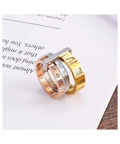 Women's Stainless Steel with Zirconia Roman Numerals 3 in 1 Ring Rose Gold + White $10.99 Rings