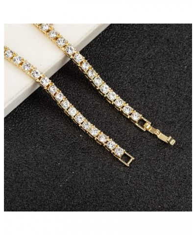 14K White Gold Plated 4mm Wide Tennis Anklet for Women, Rhinestone Crystal Inlay Tennis Bracelet Anklet Gold Ankle Bracelets ...