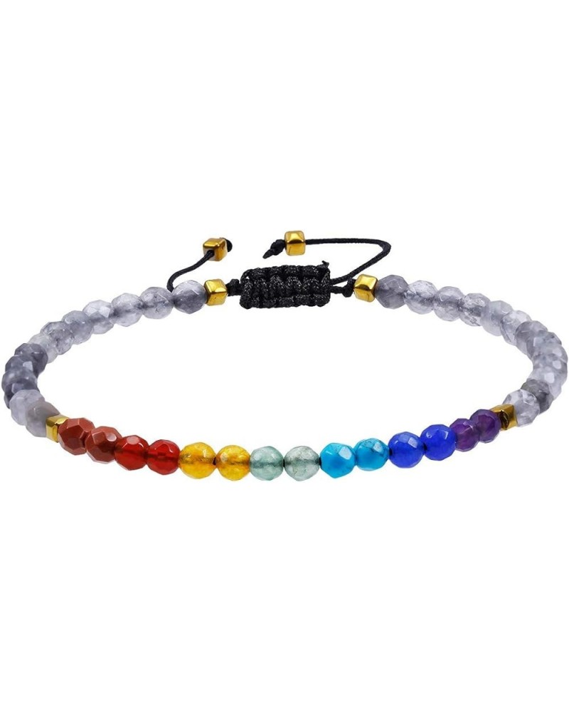 7 Chakra Faceted 4mm Stone Bead Bracelet for Women, Healing Crystal Yoga Bracelets for Men, 7"-8.5" Strand cloudy quartz $9.4...