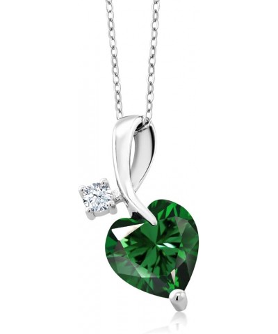 925 Sterling Silver 9MM Heart Shape Gemstone Birthstone Pendant Necklace For Women with 18 Inch Chain Nano Emerald Sterling S...