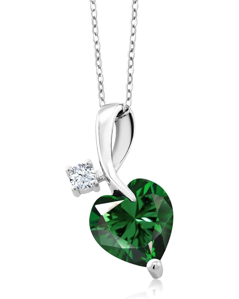 925 Sterling Silver 9MM Heart Shape Gemstone Birthstone Pendant Necklace For Women with 18 Inch Chain Nano Emerald Sterling S...