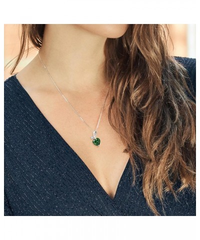 925 Sterling Silver 9MM Heart Shape Gemstone Birthstone Pendant Necklace For Women with 18 Inch Chain Nano Emerald Sterling S...