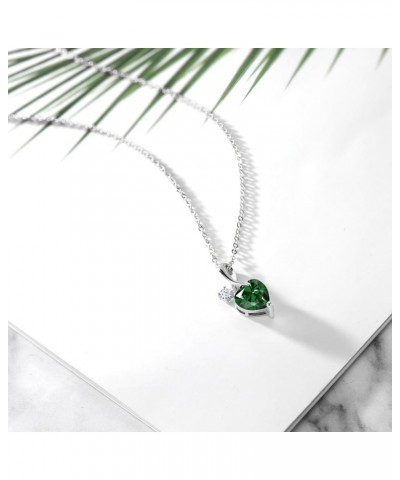 925 Sterling Silver 9MM Heart Shape Gemstone Birthstone Pendant Necklace For Women with 18 Inch Chain Nano Emerald Sterling S...