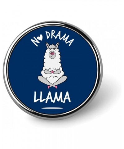 Funny Quotes No drama White Grey Llama Alpaca Sitting on Navy Blue Round Brooch Pin, Unisex Smooth Surface Lapel Tie Pin, Lig...