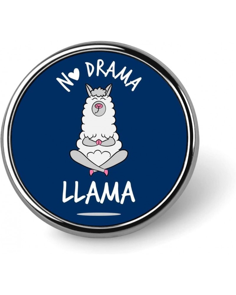 Funny Quotes No drama White Grey Llama Alpaca Sitting on Navy Blue Round Brooch Pin, Unisex Smooth Surface Lapel Tie Pin, Lig...