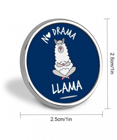 Funny Quotes No drama White Grey Llama Alpaca Sitting on Navy Blue Round Brooch Pin, Unisex Smooth Surface Lapel Tie Pin, Lig...