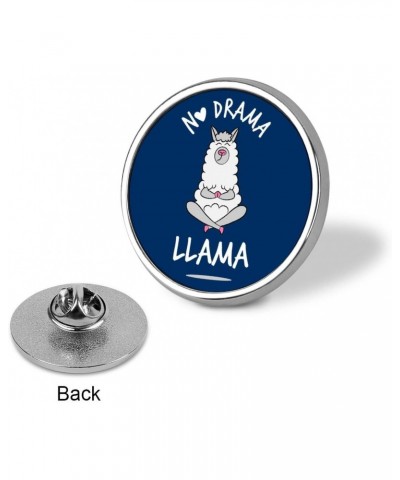 Funny Quotes No drama White Grey Llama Alpaca Sitting on Navy Blue Round Brooch Pin, Unisex Smooth Surface Lapel Tie Pin, Lig...