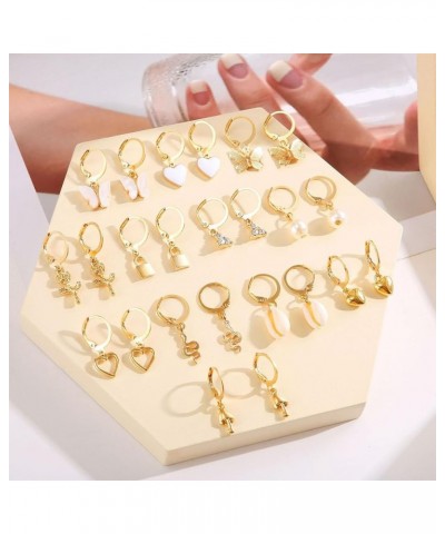 12 Pairs Gold Earrings Set for Women Girls,Hypoallergenic Fashion Heart Butterfly Snake Pearl Link Drop Dangle Earrings Multi...