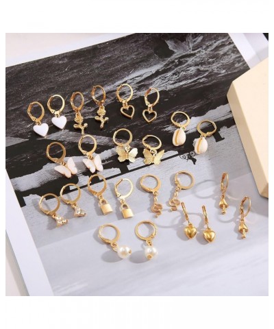 12 Pairs Gold Earrings Set for Women Girls,Hypoallergenic Fashion Heart Butterfly Snake Pearl Link Drop Dangle Earrings Multi...