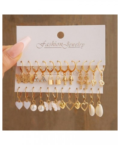 12 Pairs Gold Earrings Set for Women Girls,Hypoallergenic Fashion Heart Butterfly Snake Pearl Link Drop Dangle Earrings Multi...