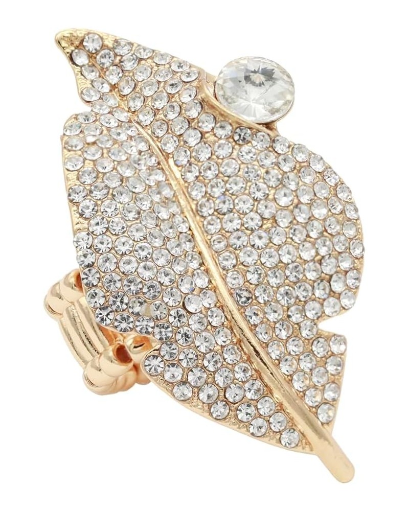 Leaf Design Crystal Stretch Ring for Women Statement Rings Fit for Size 7 to 9 Gold $10.24 Rings