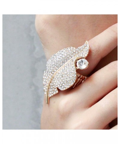 Leaf Design Crystal Stretch Ring for Women Statement Rings Fit for Size 7 to 9 Gold $10.24 Rings