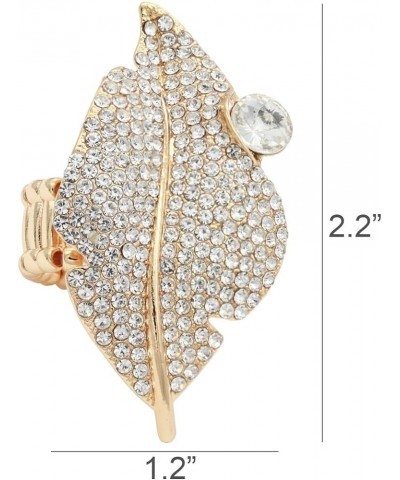 Leaf Design Crystal Stretch Ring for Women Statement Rings Fit for Size 7 to 9 Gold $10.24 Rings