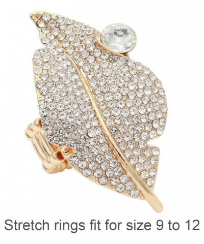 Leaf Design Crystal Stretch Ring for Women Statement Rings Fit for Size 7 to 9 Gold $10.24 Rings