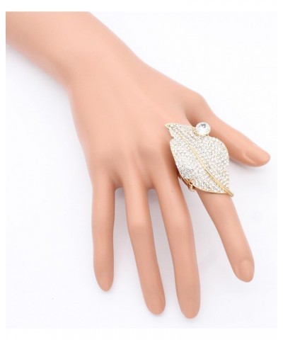 Leaf Design Crystal Stretch Ring for Women Statement Rings Fit for Size 7 to 9 Gold $10.24 Rings