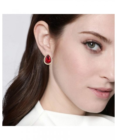 Women's Austrian Crystal Wedding Teardrop Stud Earrings Red Gold-Tone $9.68 Earrings