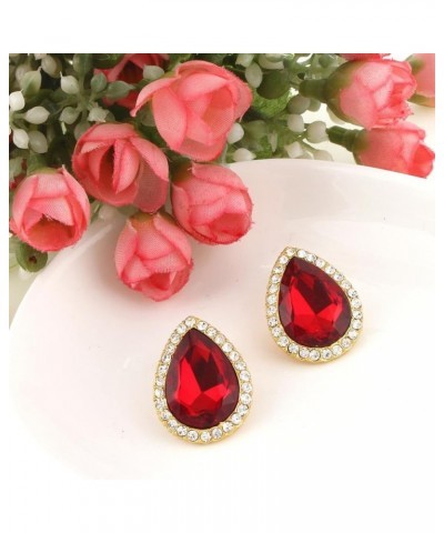 Women's Austrian Crystal Wedding Teardrop Stud Earrings Red Gold-Tone $9.68 Earrings