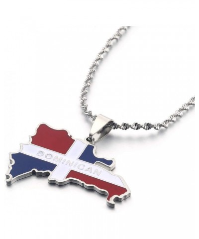 Stainless Steel Enamel The Dominican Republic Map Pendant Necklace for Women Gold Color Jewelry Map of Dominican (Silver) $7....