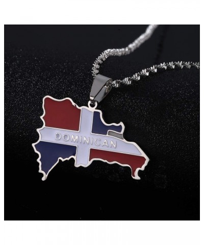 Stainless Steel Enamel The Dominican Republic Map Pendant Necklace for Women Gold Color Jewelry Map of Dominican (Silver) $7....