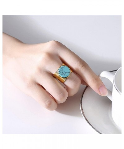 Adjustable Turquoise Rings for Women,Boho Chunky Rings Open Dainty Silver Rings Hypoallergenic Statement Wide Band Rings wide...