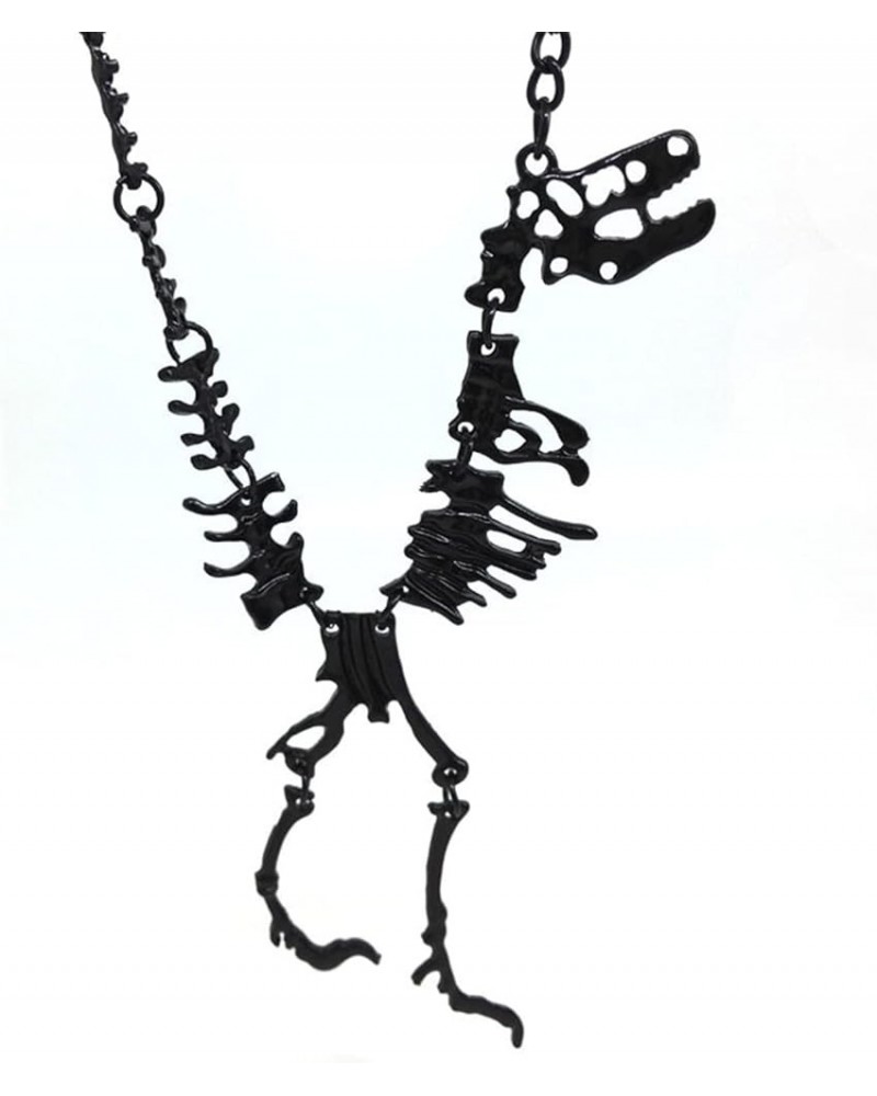 Gold Dinosaur Necklace Exaggerated T-Rex Skeleton Pendant Necklace Long Chain Y-Necklace for Woman and Teens Black $7.25 Neck...