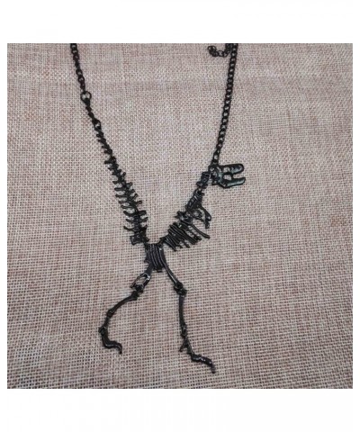 Gold Dinosaur Necklace Exaggerated T-Rex Skeleton Pendant Necklace Long Chain Y-Necklace for Woman and Teens Black $7.25 Neck...