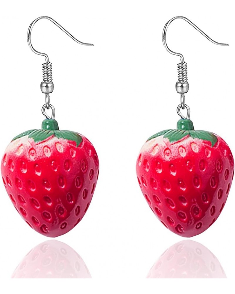 Red Strawberry Earrings Funny Sweet 3D Strawberry Drop Dangle Earring,Resin Simulated Strawberry Earrings Lightweight Acrylic...