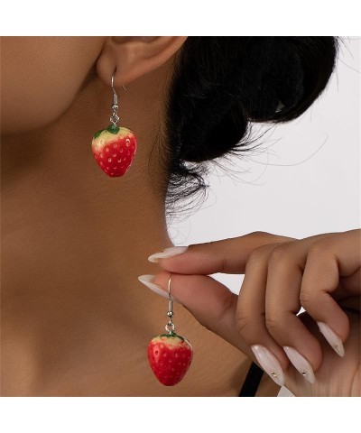 Red Strawberry Earrings Funny Sweet 3D Strawberry Drop Dangle Earring,Resin Simulated Strawberry Earrings Lightweight Acrylic...