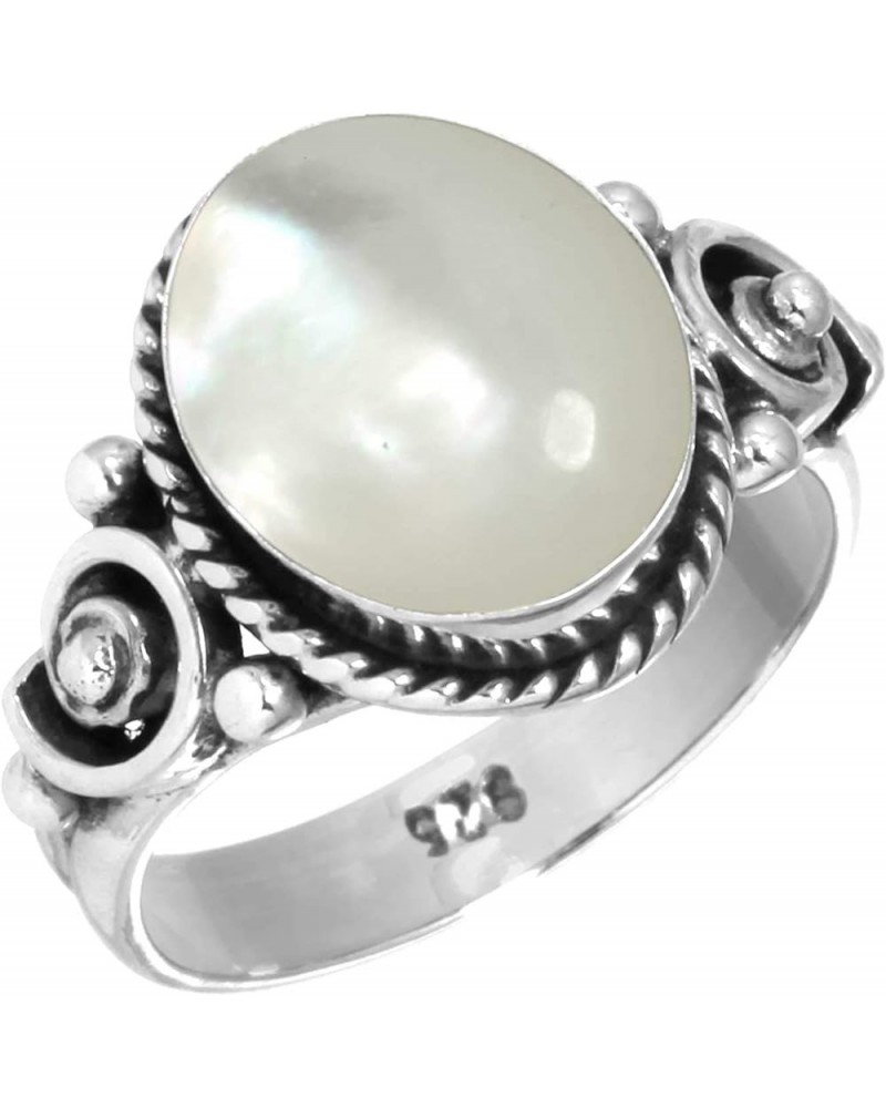 925 Sterling Silver Statement Ring for Women 9x11 Oval Gemstone Handmade Jewelry for Gift (99061_R) Mother Of Pearl $17.59 Rings