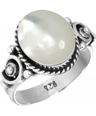 925 Sterling Silver Statement Ring for Women 9x11 Oval Gemstone Handmade Jewelry for Gift (99061_R) Mother Of Pearl $17.59 Rings