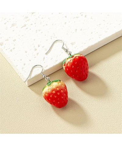 Red Strawberry Earrings Funny Sweet 3D Strawberry Drop Dangle Earring,Resin Simulated Strawberry Earrings Lightweight Acrylic...