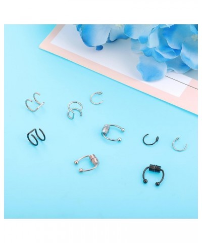 9Pcs Fake Nose Rings Septum Piercings Stainless Steel Nose Ring Double Hoop Nose Ring Fake Septum Ring Faux Nose Rings for Wo...