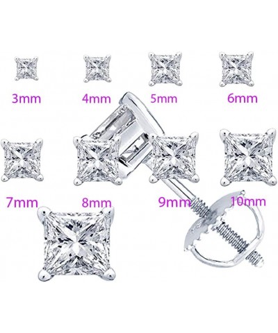 Brilliant 3mm To 10mm Princess Cut White Diamond .925 Sterling Silver Engagement Stud Earrings Screw Back Posts For Girl's & ...