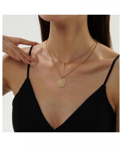 Cross Necklace for Women Layered Gold Necklaces Square Initial Pendant Layering Rope Chain Birthday Gifts for Teen Girls O $1...