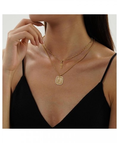 Cross Necklace for Women Layered Gold Necklaces Square Initial Pendant Layering Rope Chain Birthday Gifts for Teen Girls O $1...