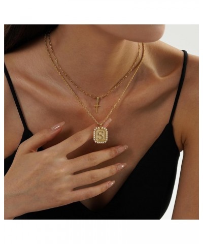 Cross Necklace for Women Layered Gold Necklaces Square Initial Pendant Layering Rope Chain Birthday Gifts for Teen Girls O $1...