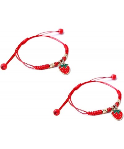 2Pcs Summer Fruit Strawberry Cherry Stretch String Bracelet Strawberry Cherry Beaded Charm Handmade Weave Red Rope Braided Ad...