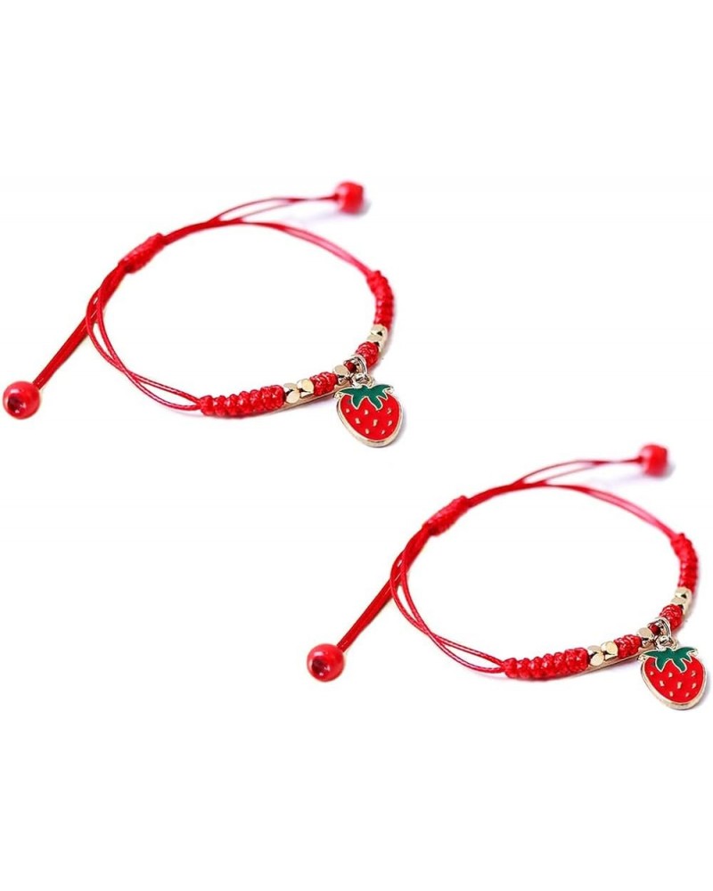 2Pcs Summer Fruit Strawberry Cherry Stretch String Bracelet Strawberry Cherry Beaded Charm Handmade Weave Red Rope Braided Ad...