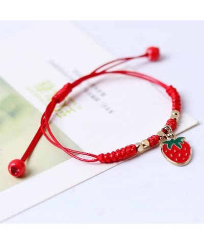 2Pcs Summer Fruit Strawberry Cherry Stretch String Bracelet Strawberry Cherry Beaded Charm Handmade Weave Red Rope Braided Ad...