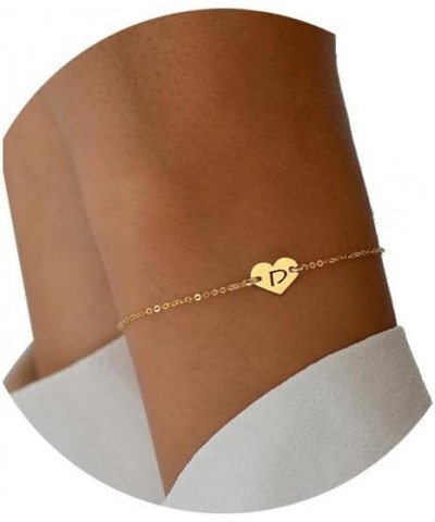 Dainty Heart Initial Bracelet For Women Girls,Classic 14K Gold Plated Chain Letter Charm Bracelet for Women Jewelry Gift D $8...