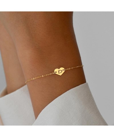 Dainty Heart Initial Bracelet For Women Girls,Classic 14K Gold Plated Chain Letter Charm Bracelet for Women Jewelry Gift D $8...