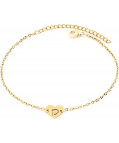 Dainty Heart Initial Bracelet For Women Girls,Classic 14K Gold Plated Chain Letter Charm Bracelet for Women Jewelry Gift D $8...